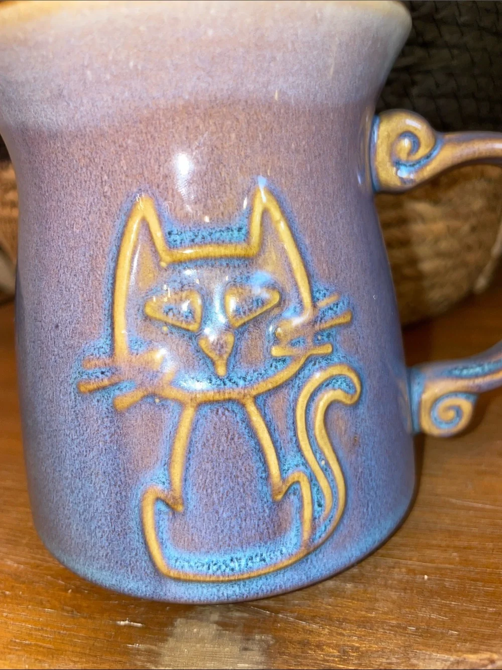 Ceramic Cat Mug in Blue-Purple  Glaze - Decorative Pet-Themed Drinkware
